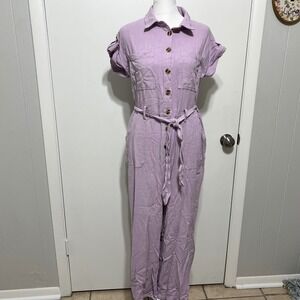FRNCH Paris Womens Jumpsuit Lavender‎ Button Down Short Sleeve Size S